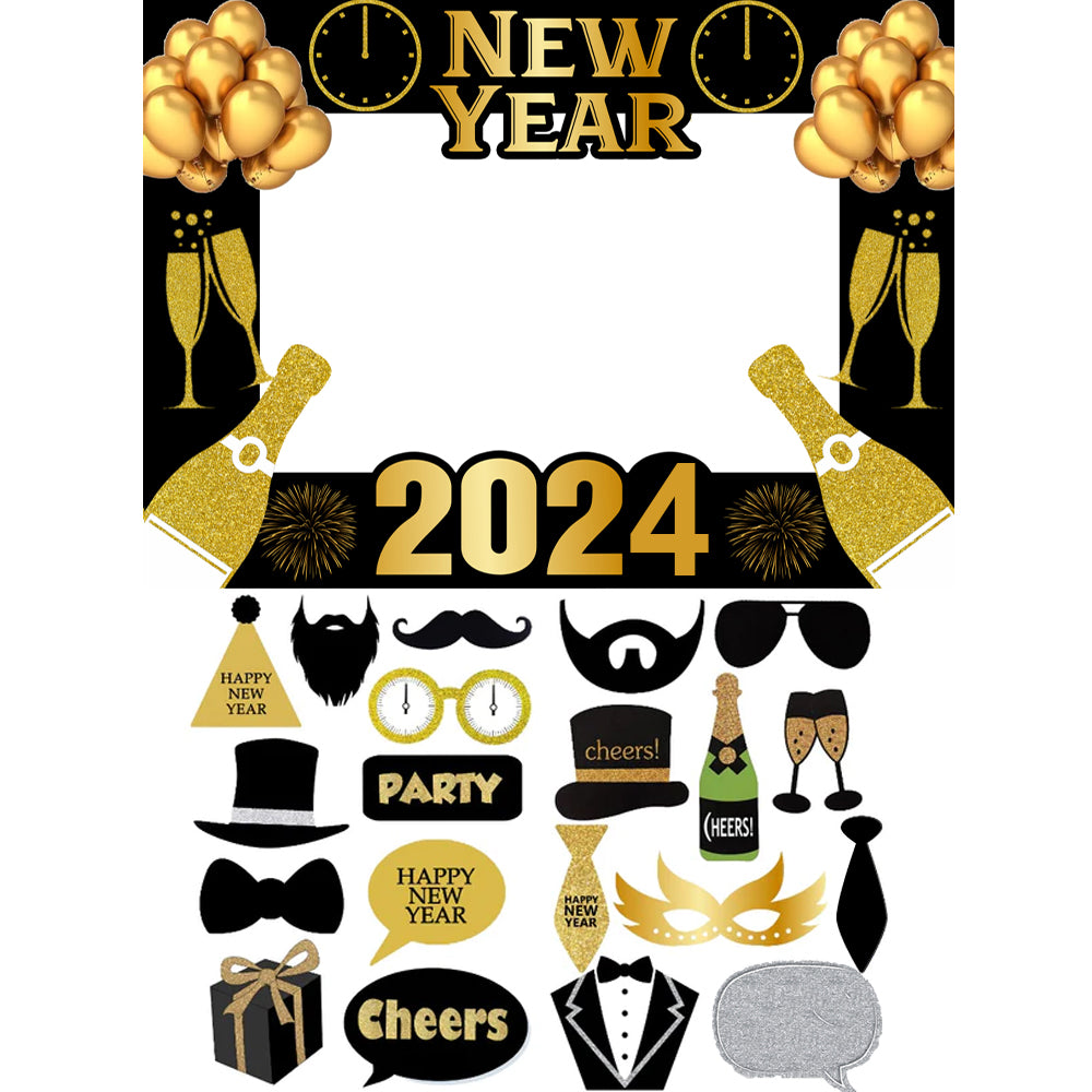 New Year Party Selfie Photo Booth Frame & Props