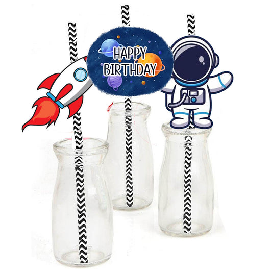 Space Theme Birthday Party Paper Decorative Straws