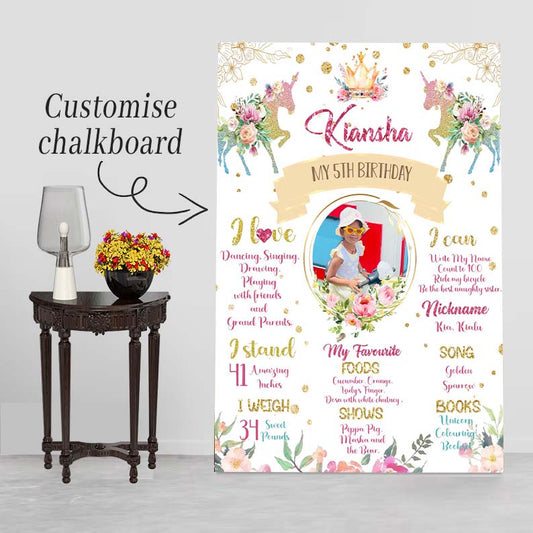 Unicorn Customized Chalkboard Milestone Board for Kids Birthday Party