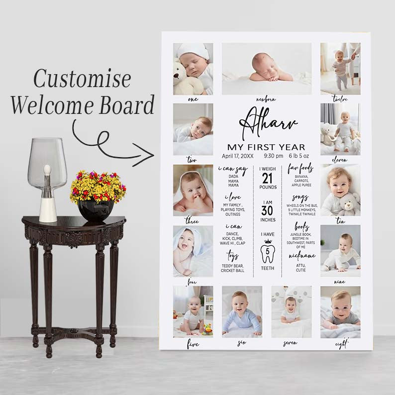 My First Year Customized Milestone Board for Kids Birthday Party(New Born -12 months)