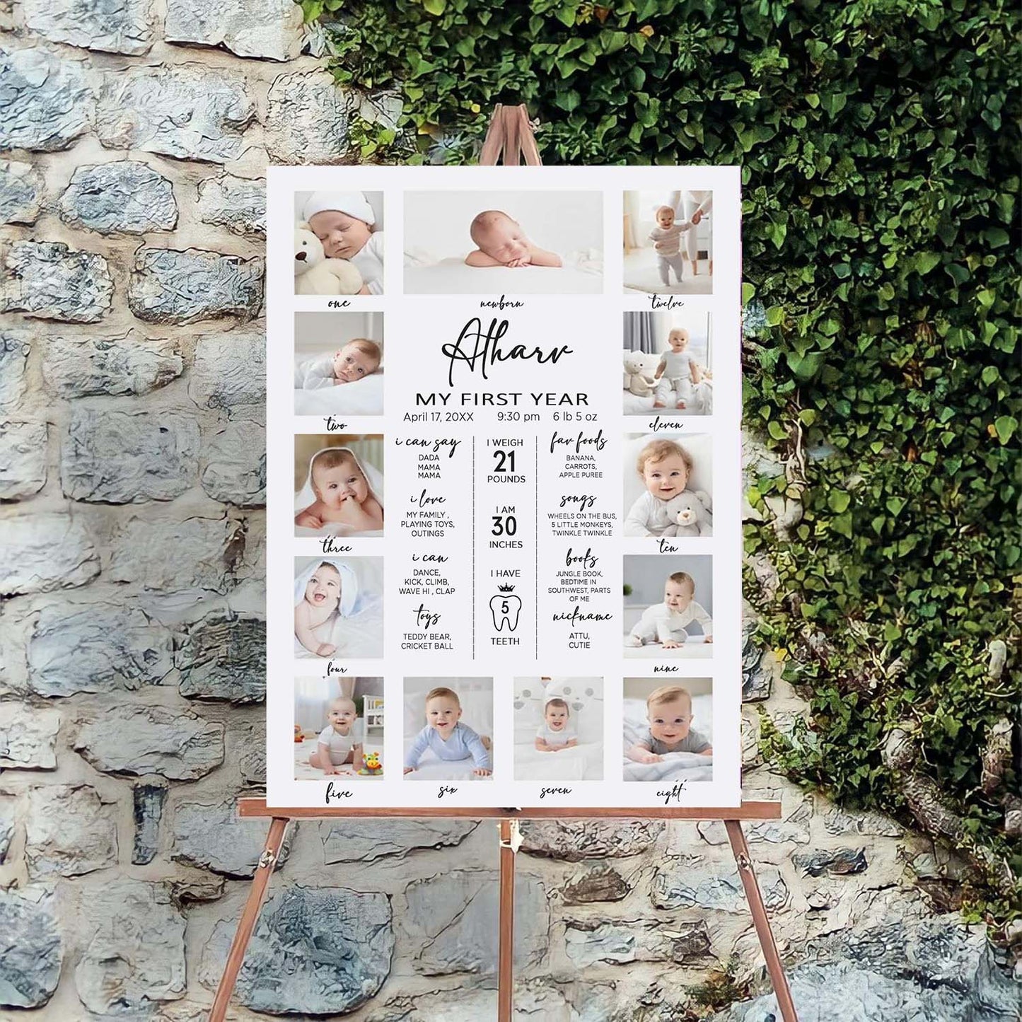 My First Year Customized Milestone Board for Kids Birthday Party(New Born -12 months)