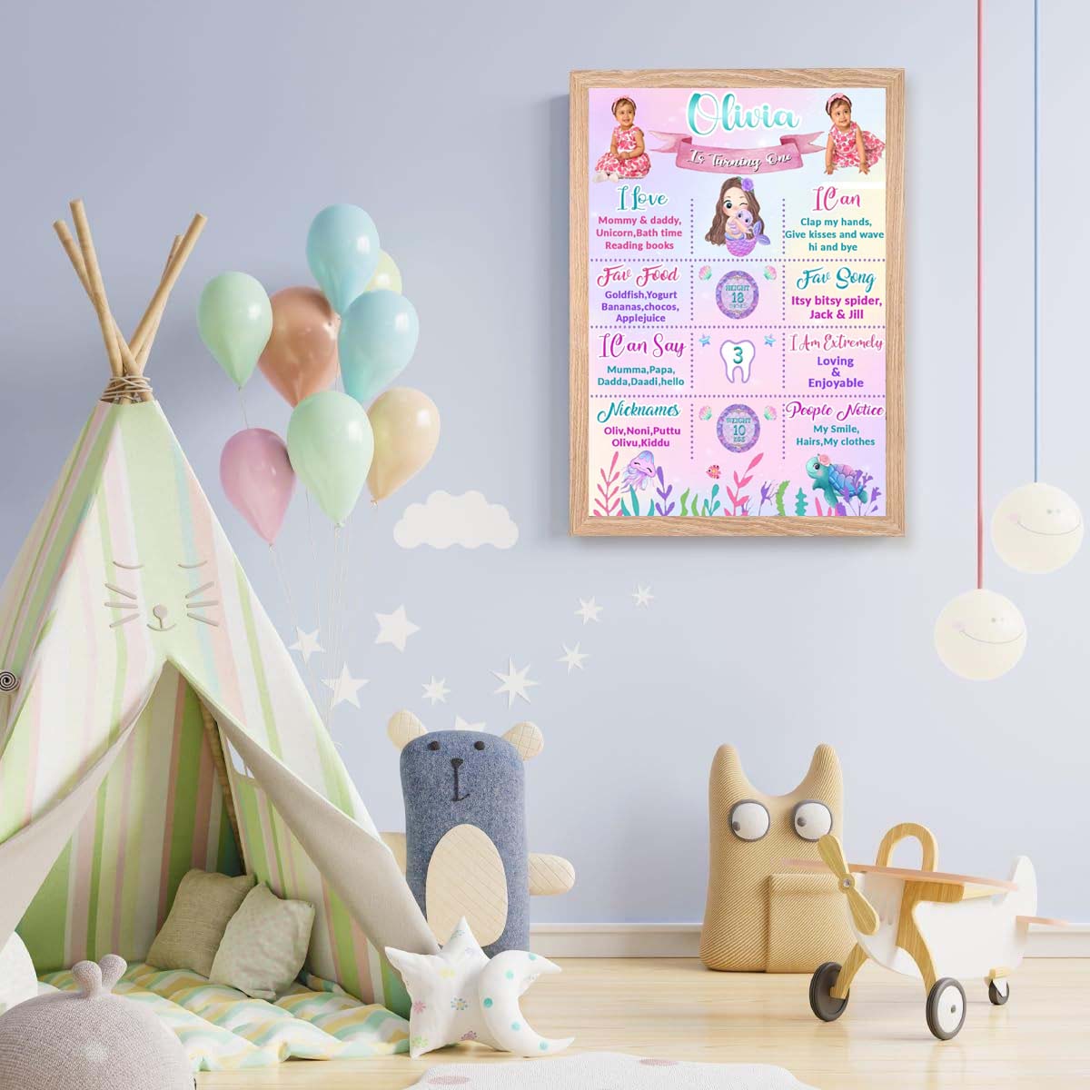 Mermaid Theme Customized Chalkboard/Milestone Board for Kids Birthday Party
