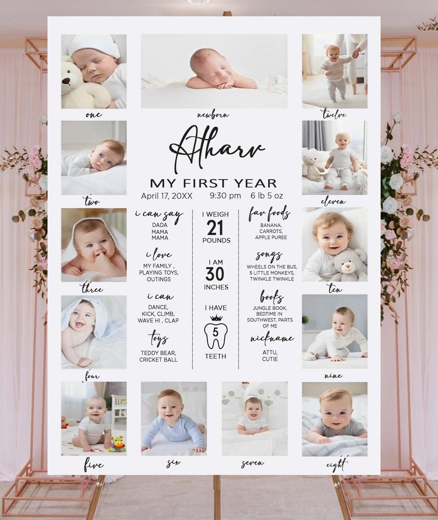 My First Year Customized Milestone Board for Kids Birthday Party(New Born -12 months)