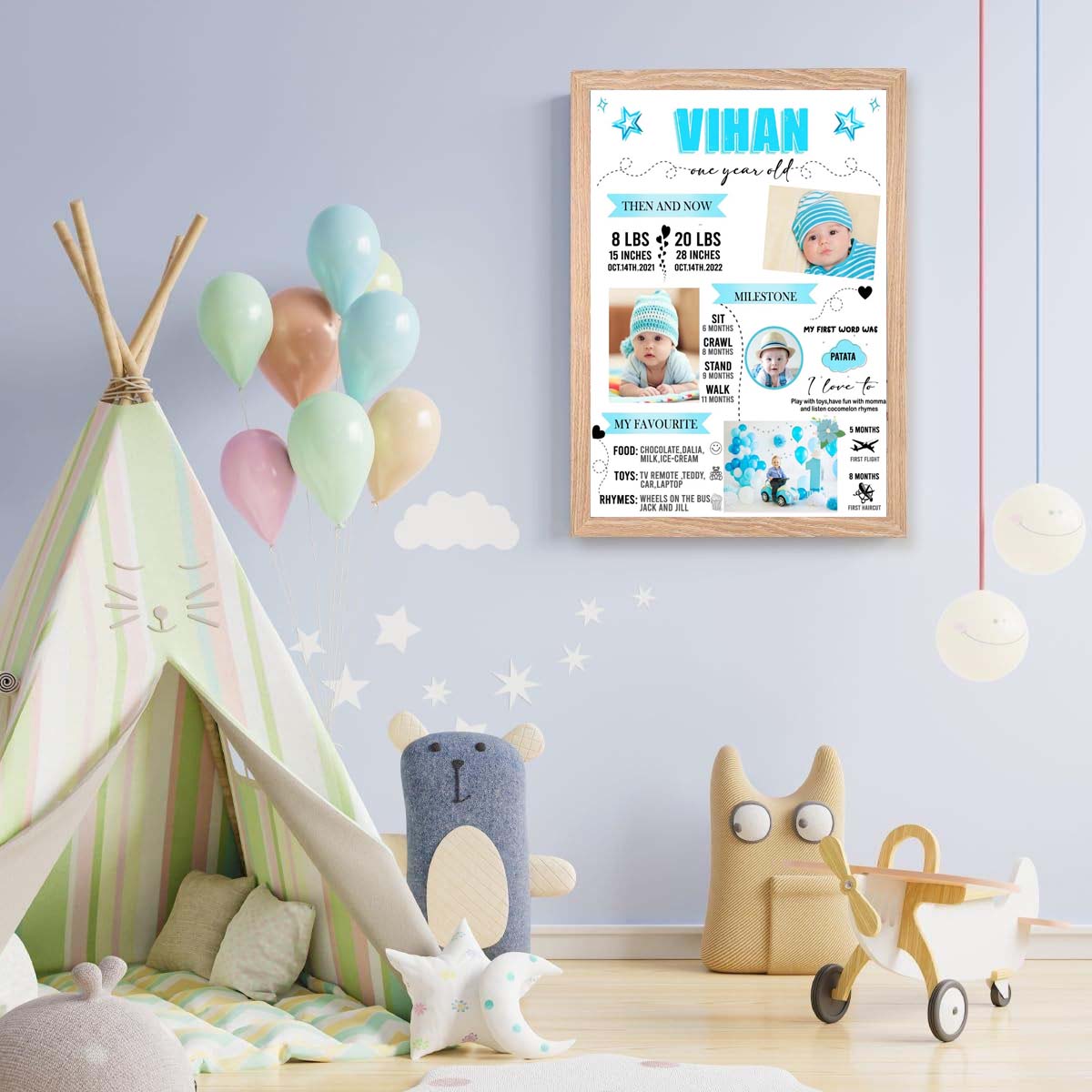 1st Birthday Boy Theme Customized Chalkboard/Milestone Board for Kids Birthday Party