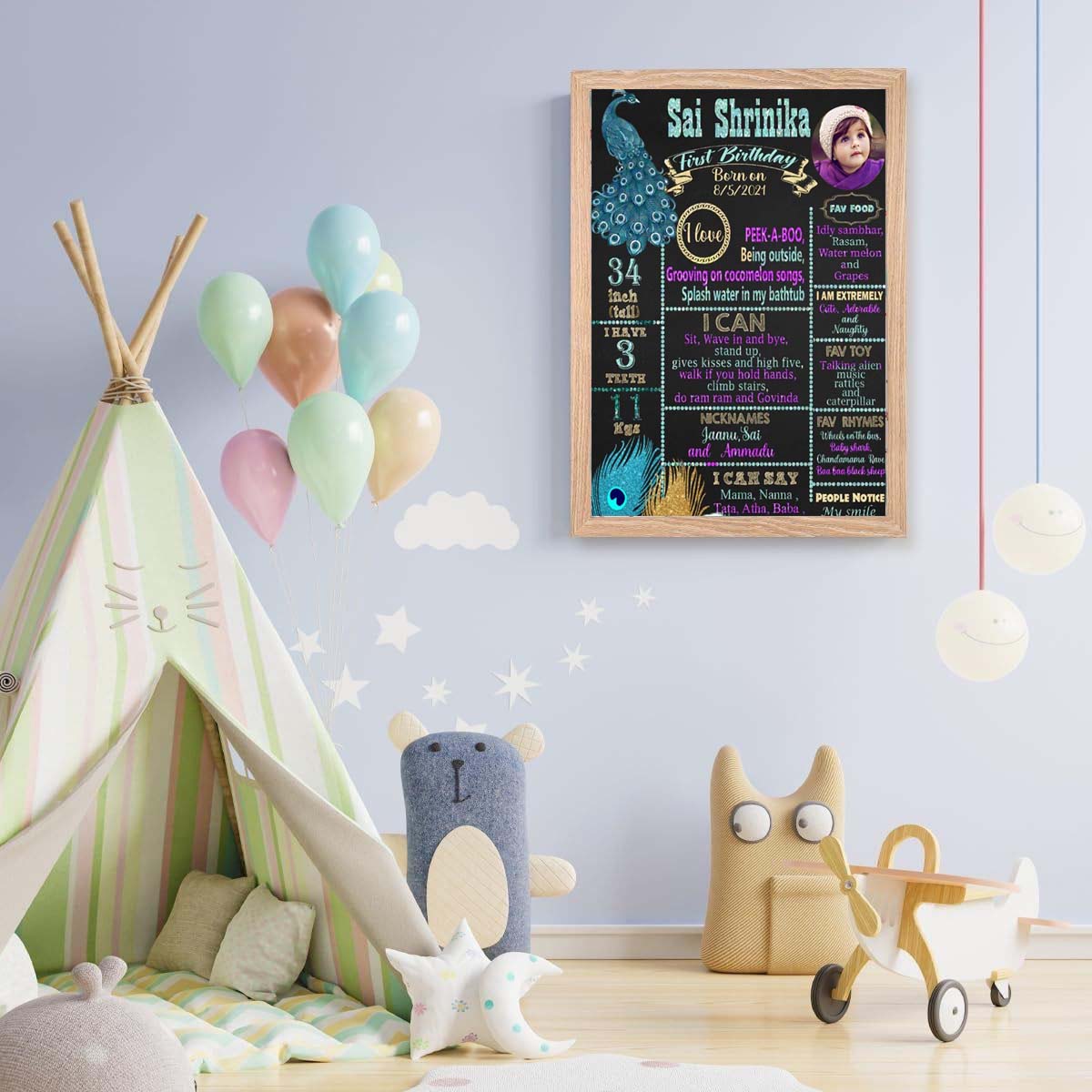 1st Birthday Customized Chalkboard Milestone Board for Kids Birthday Party