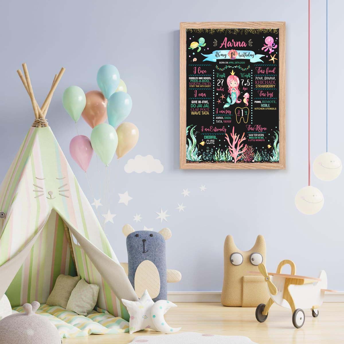 Mermaid Theme Chalkboard Milestone Board Kids Birthday Party