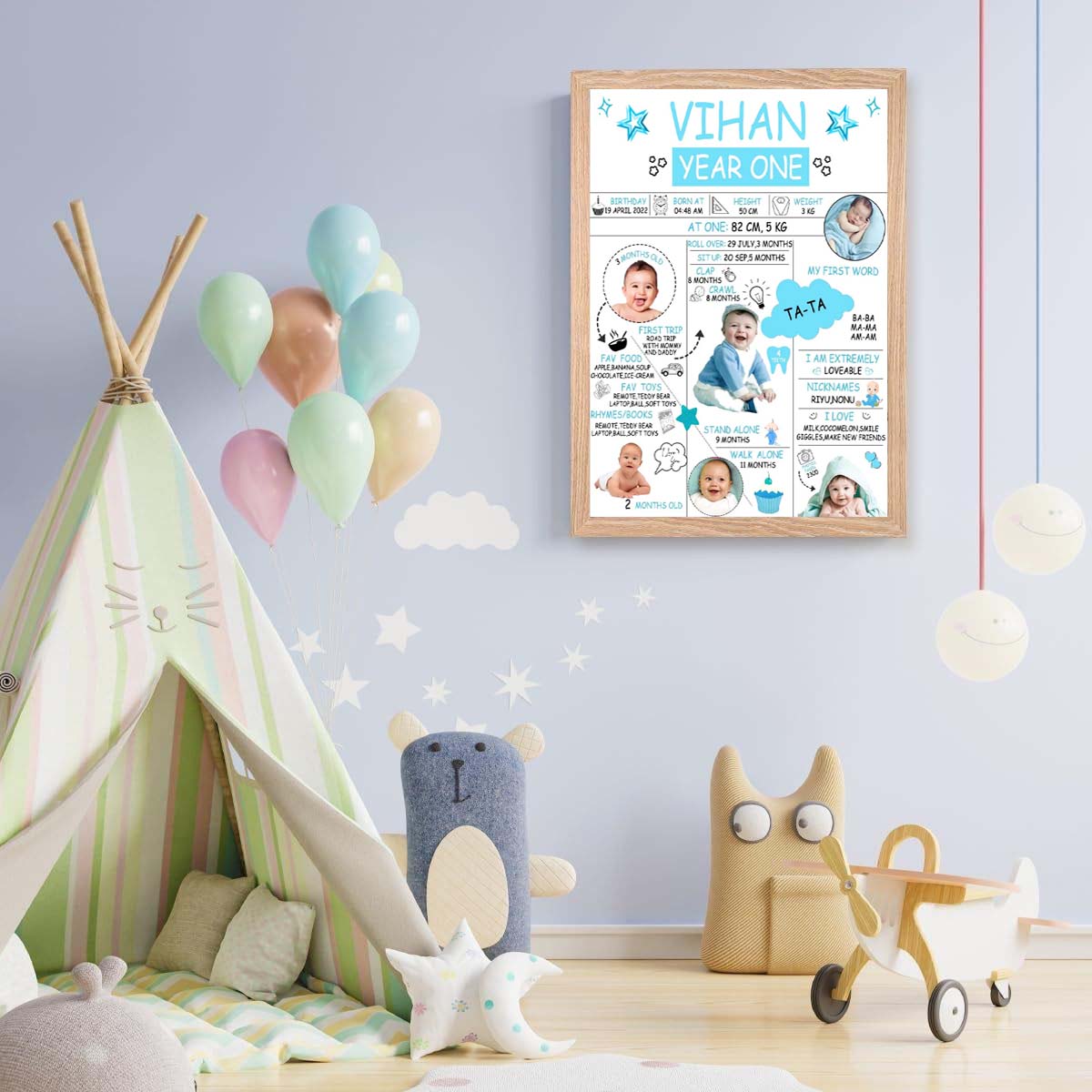1st Birthday Boy Theme Customized Chalkboard/Milestone Board for Kids Birthday Party