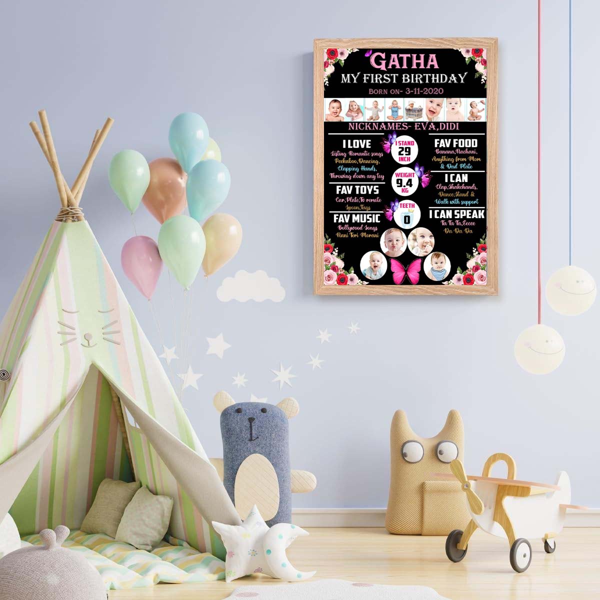 Floral Girl Customized Chalkboard/Milestone Board for Kids Birthday Party