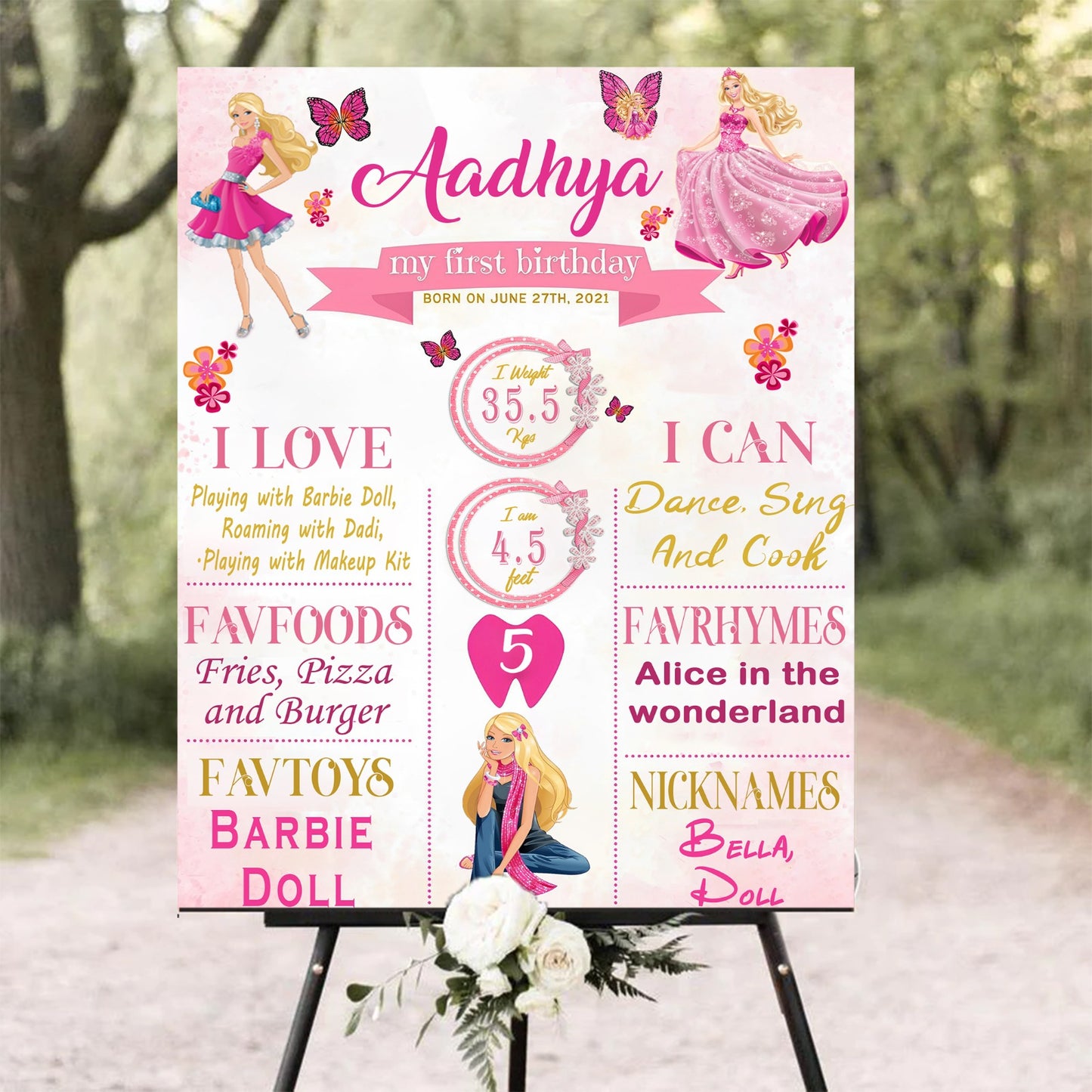 Barbie Customized Chalkboard Milestone Board for Kids Birthday Party