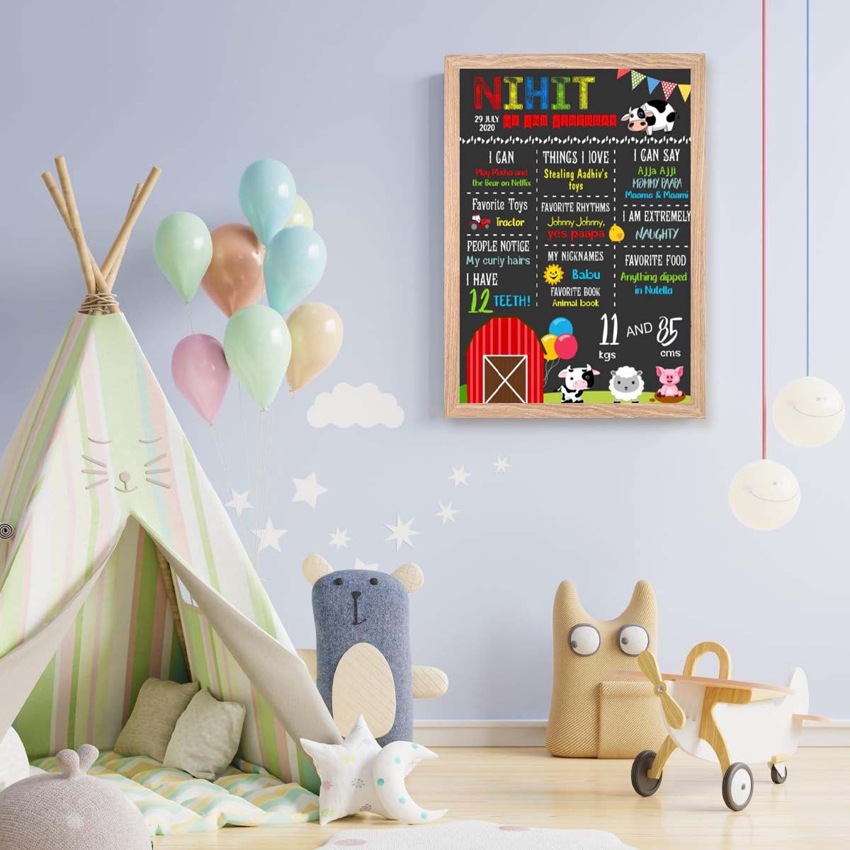 Farm Animals Customized Chalkboard/Milestone Board for Kids Birthday Party