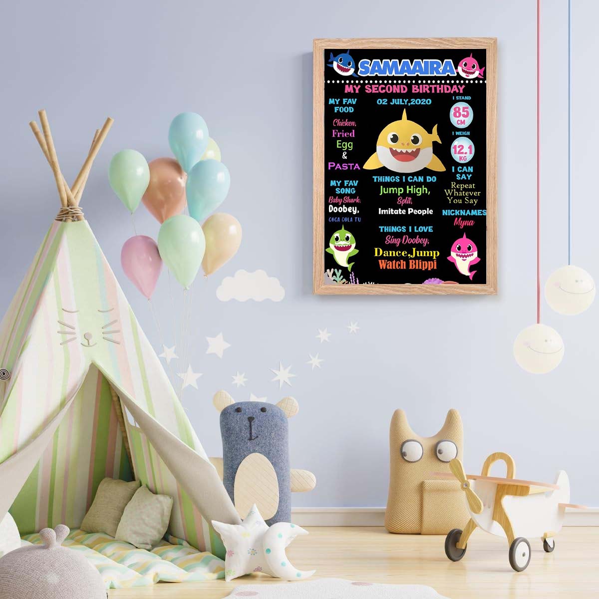Baby Shark Customized Chalkboard/Milestone Board for Kids Birthday Party