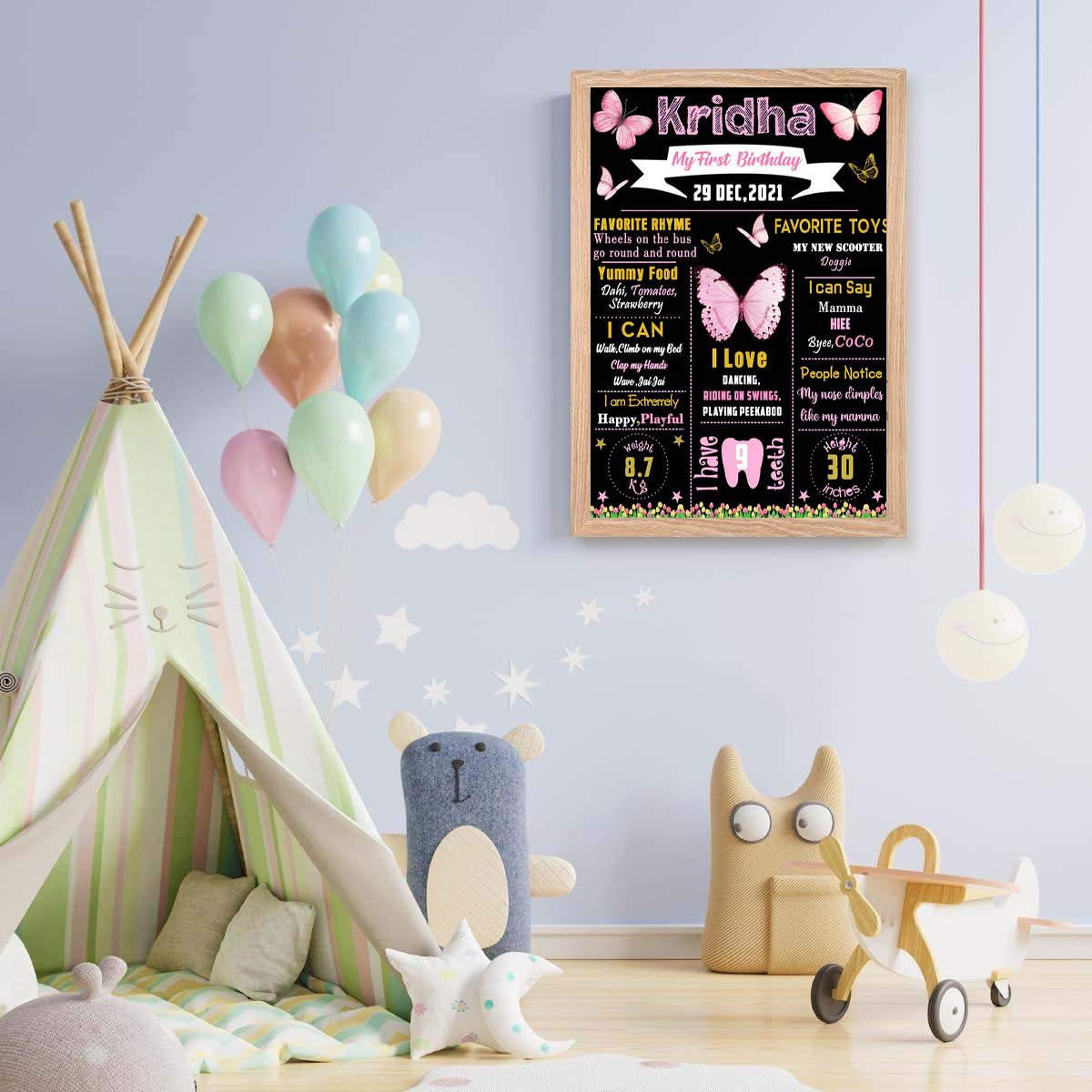 Butterfly & Flowers Customized Chalkboard/Milestone Board for Kids Birthday Party