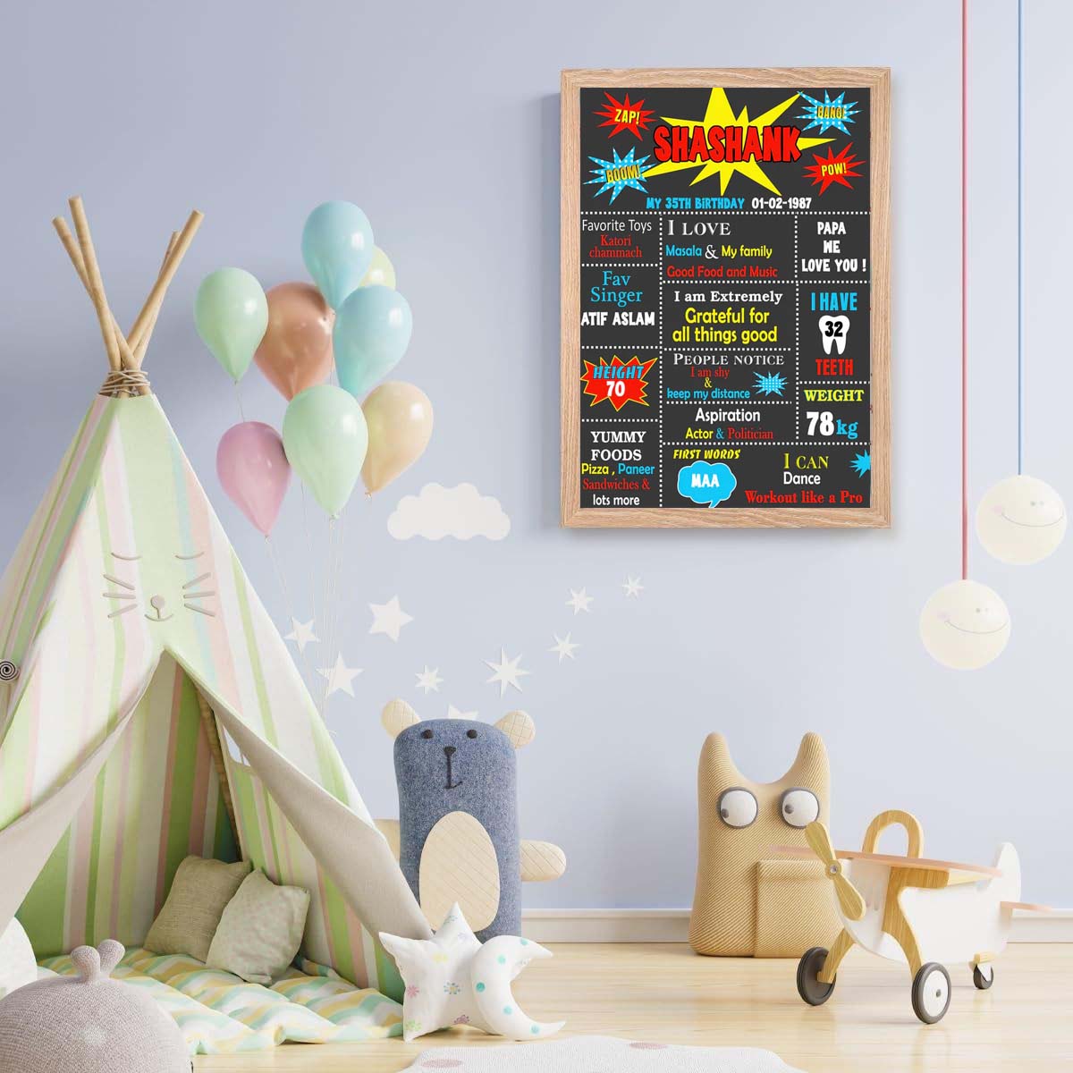 Super Heroes Theme Customized Chalkboard/Milestone Board for Kids Birthday Party