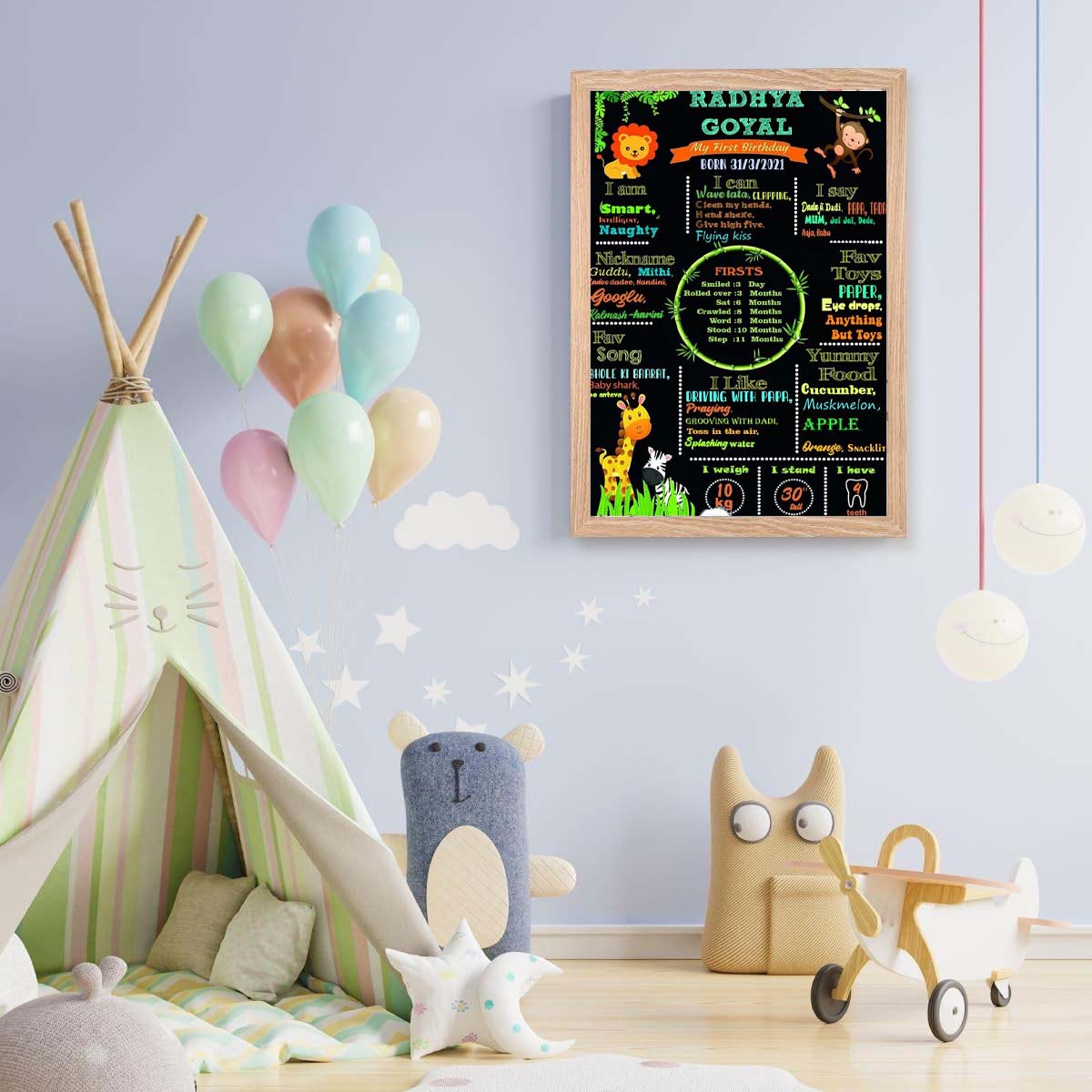 Jungle Theme Customized Chalkboard/Milestone Board for Kids Birthday Party