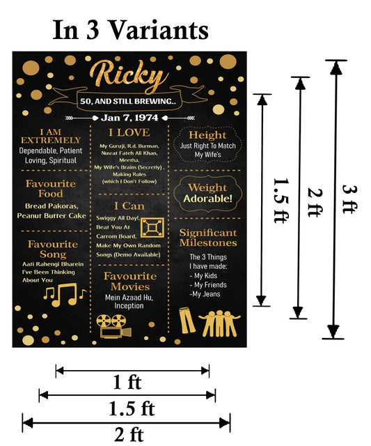 50th Birthday Milestome Theme Customized Chalkboard/Milestone Board for Adults Birthday Party