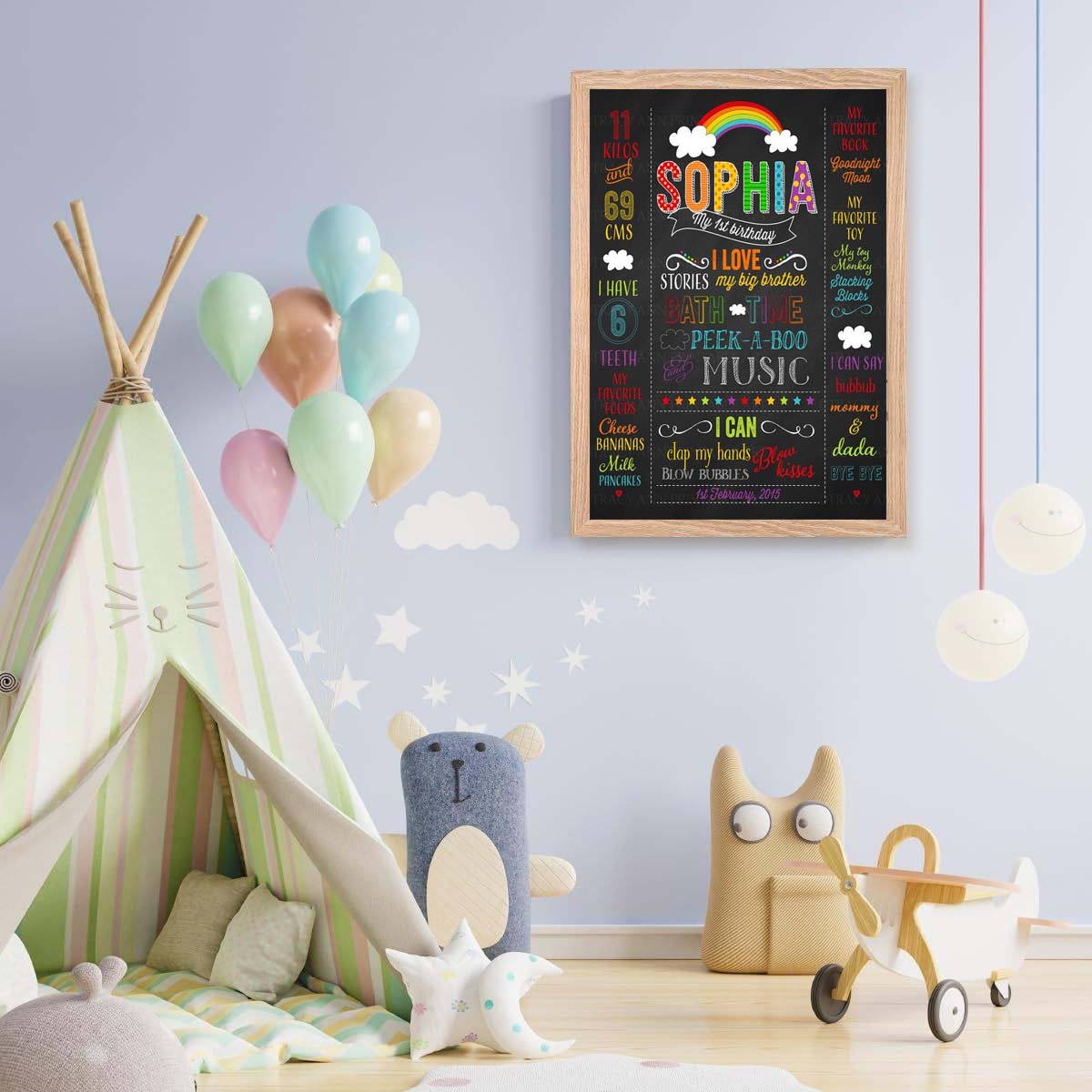 Rainbow Theme Customized Chalkboard/Milestone Board for Kids Birthday Party