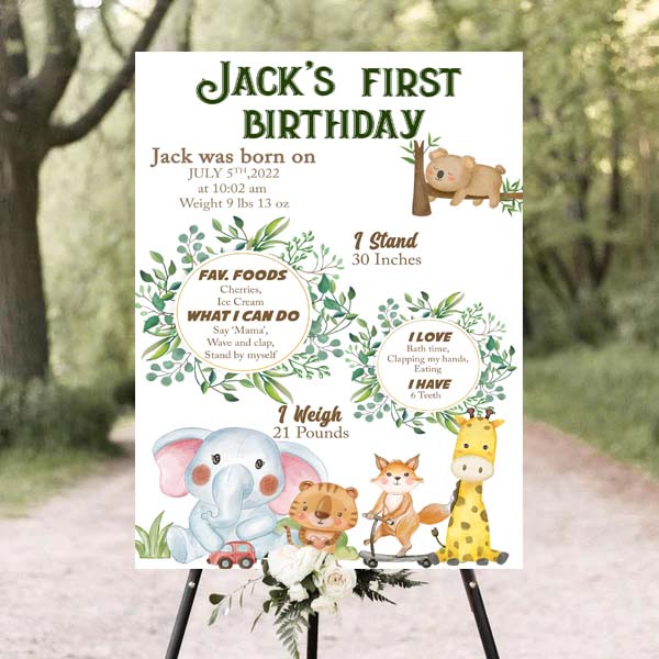Jungle Birthday Customized Chalkboard Milestone Board for Kids Birthday Party