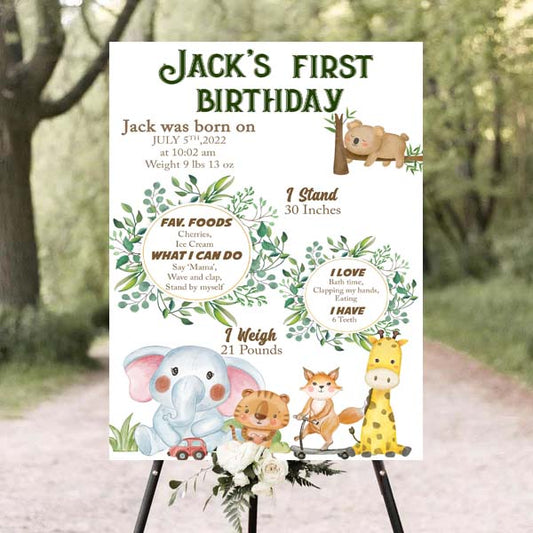 Jungle Birthday Customized Chalkboard Milestone Board for Kids Birthday Party