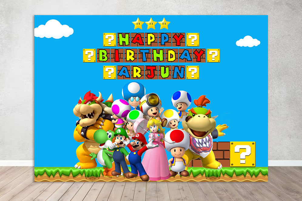 Super Mario Theme Birthday Party Backdrop