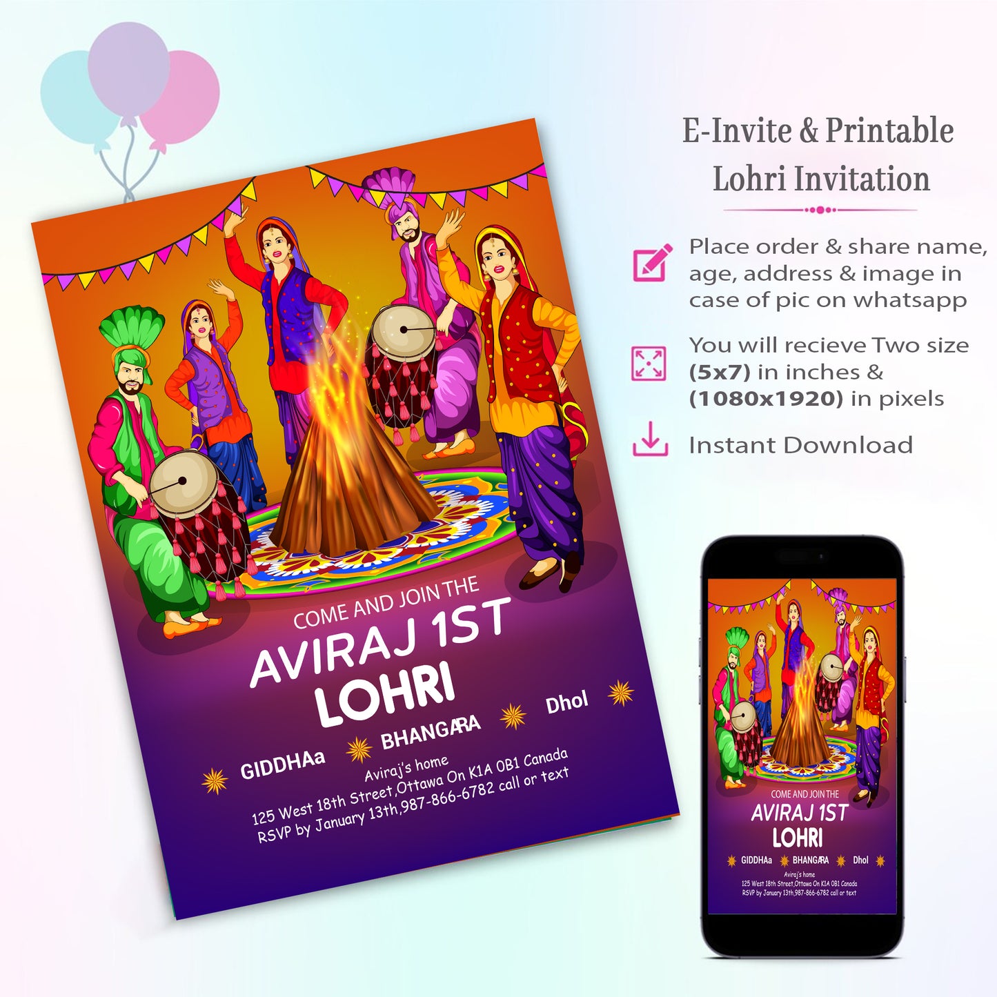 Lohri Theme Invitation for Birthday