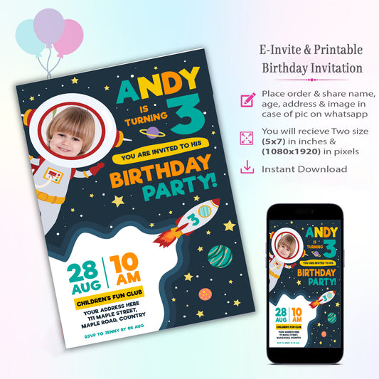 Space Theme Invitation for Birthday