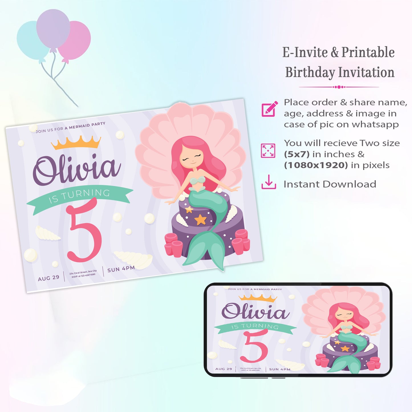 Mermaid Theme Invitation for Birthday