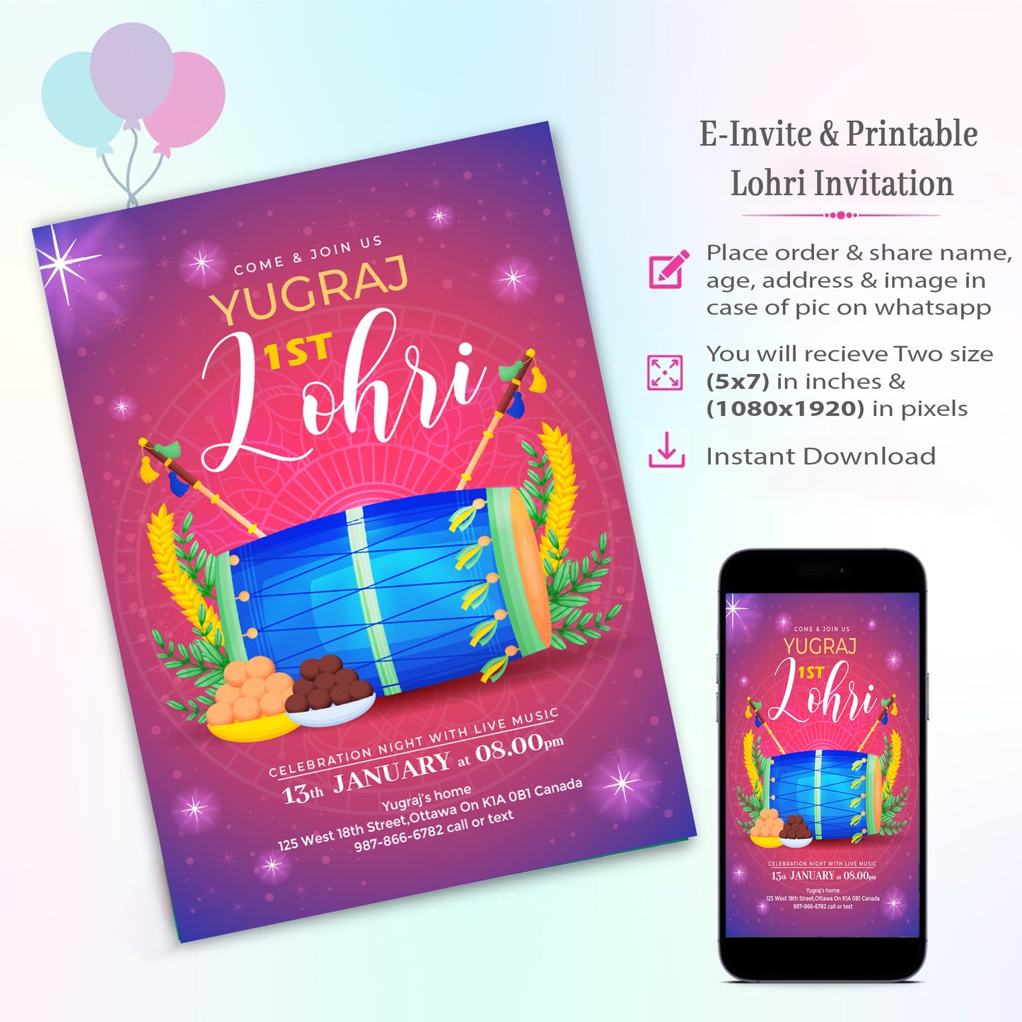 Lohri Theme Invitation for Birthday