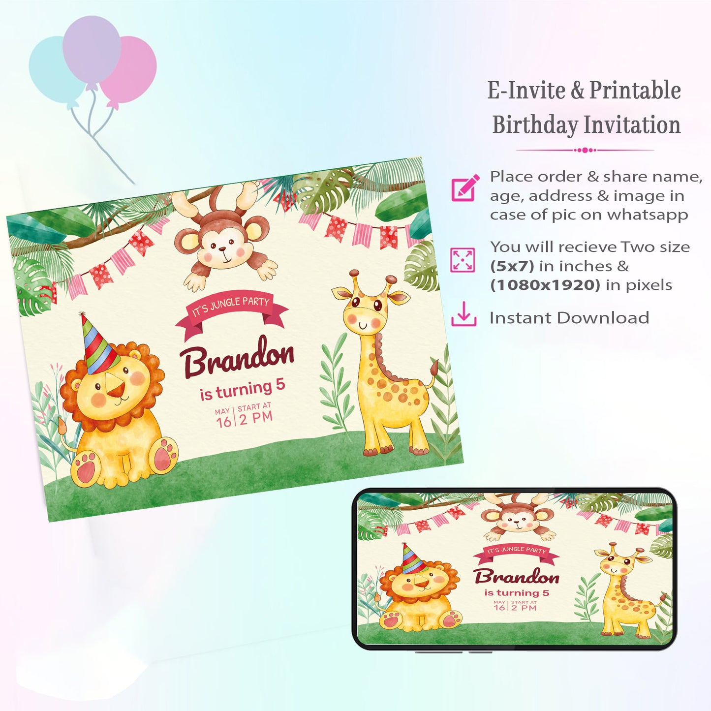Jungle Theme Invitation for Birthday