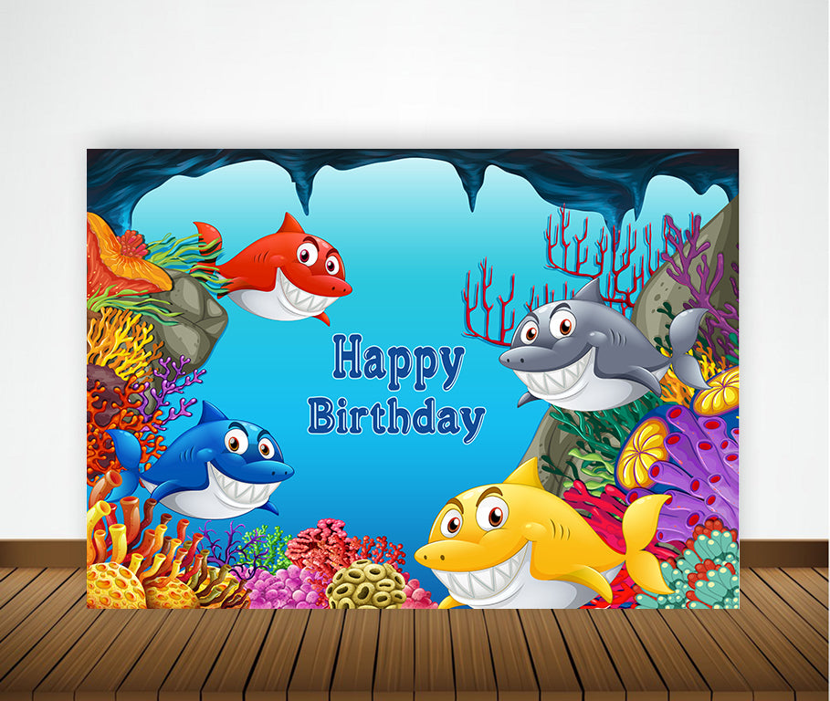 Baby Shark Theme Birthday Party Backdrop