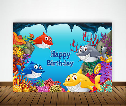 Baby Shark Theme Birthday Party Backdrop