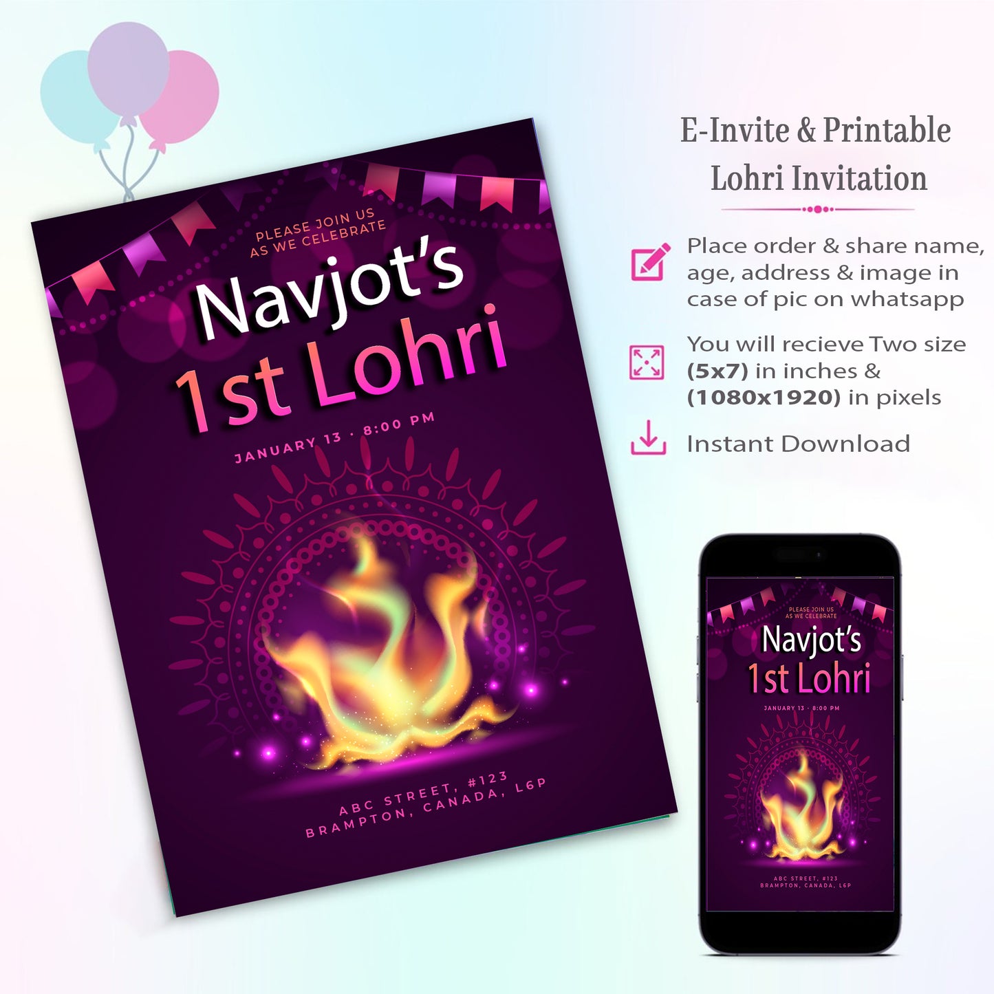 Lohri Theme Invitation for Birthday