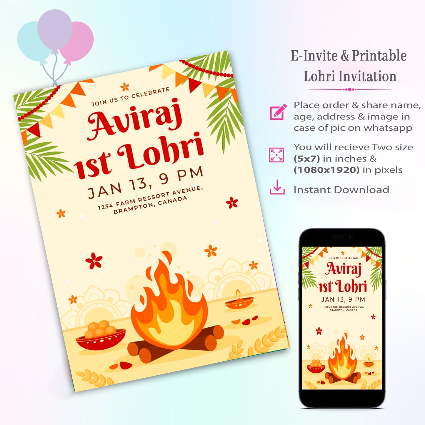 Lohri Theme Invitation for Birthday