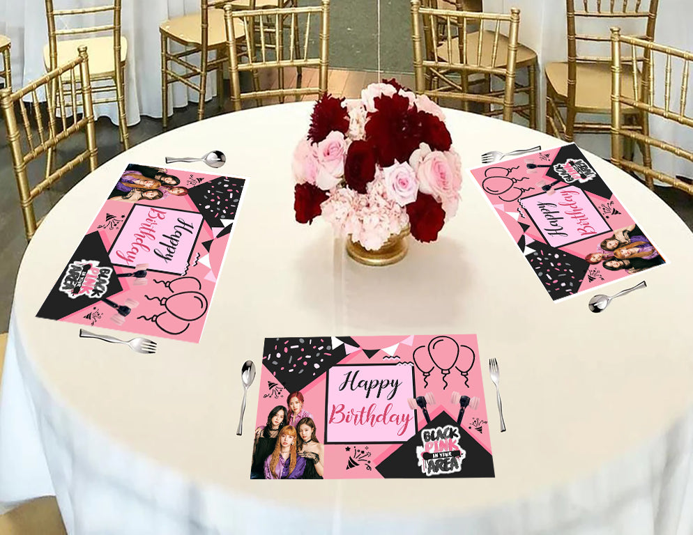 Black Pink Theme Birthday Table Mats for Decoration