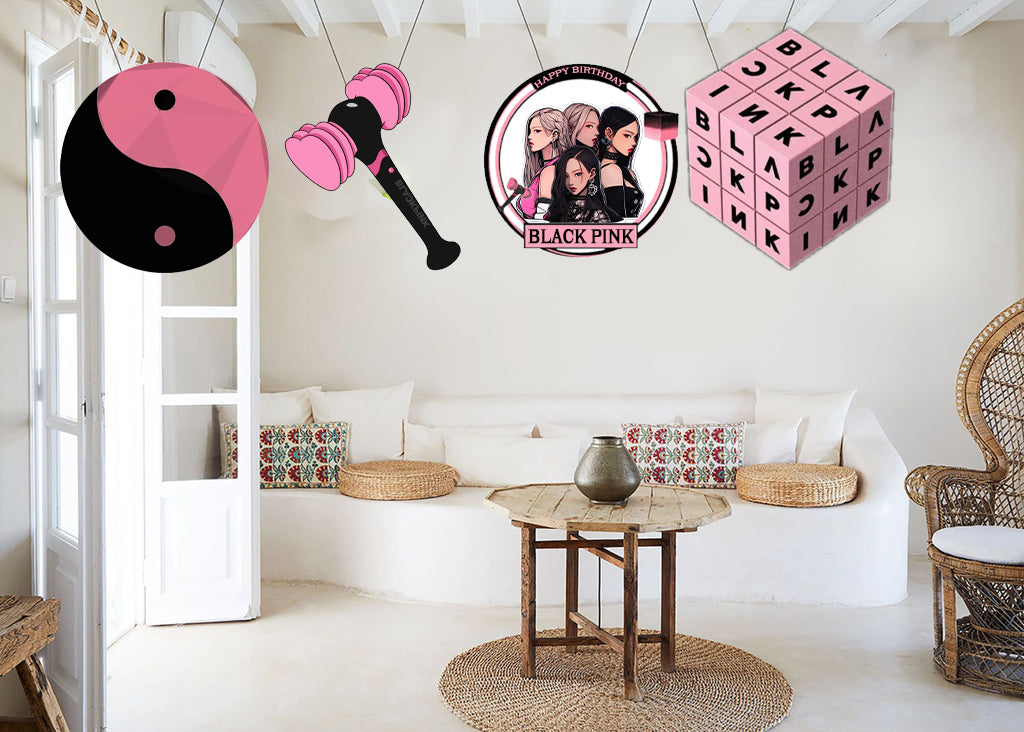 Black Pink Theme Birthday Party Theme Hanging Set for Decoration