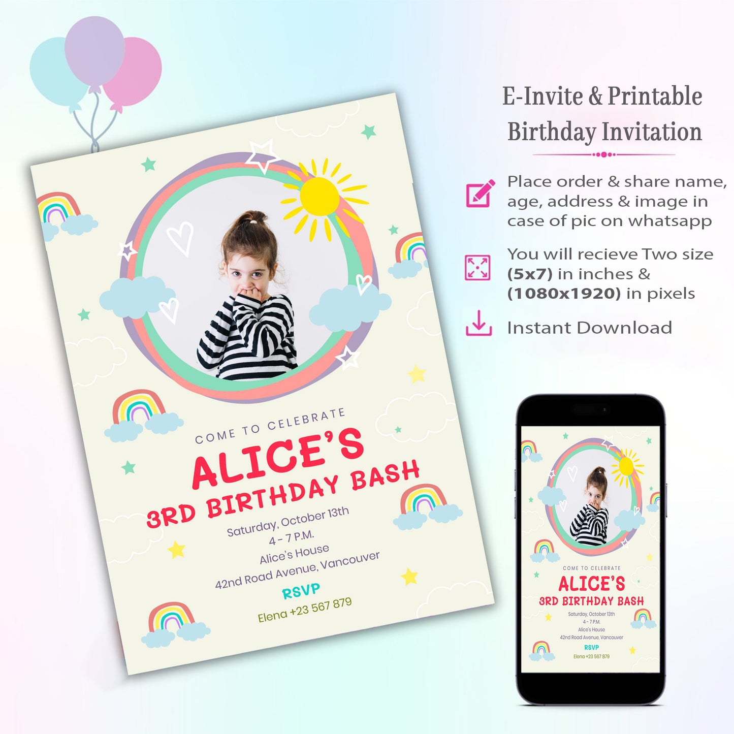 Rainbow Theme Invitation for Birthday