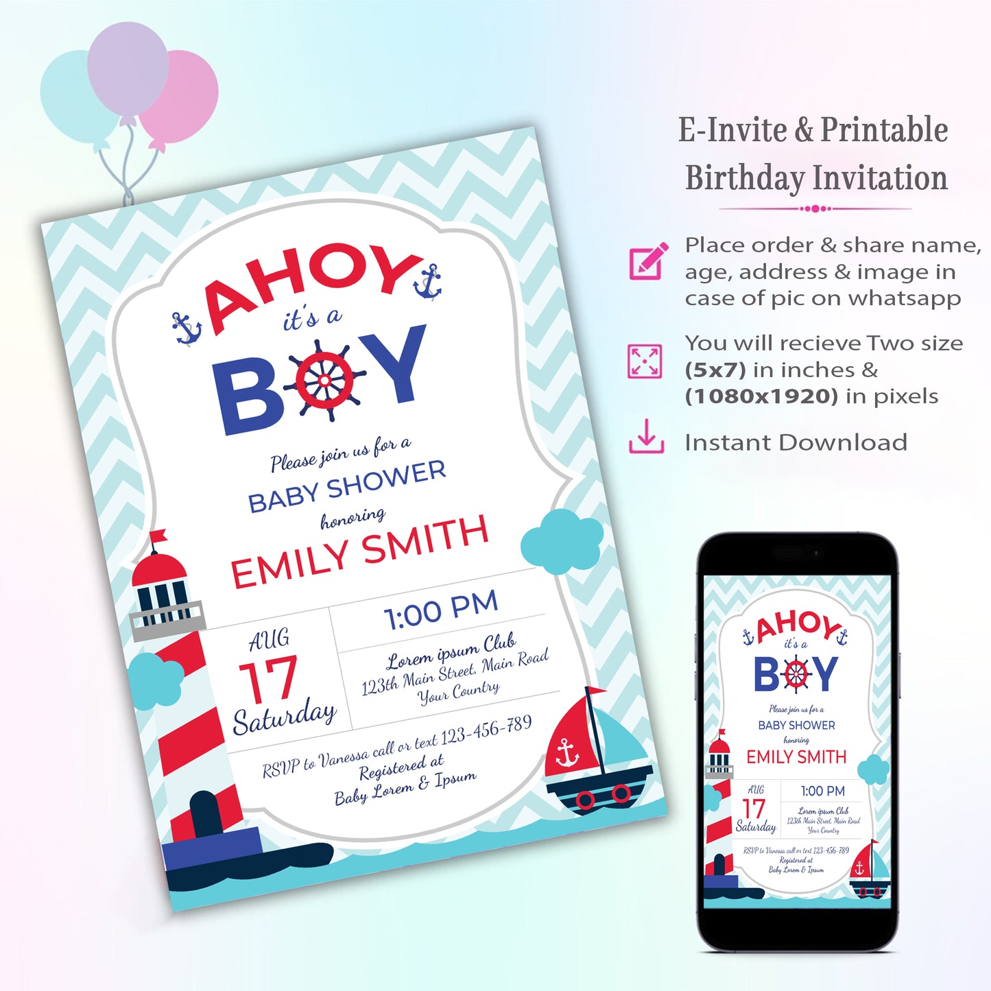 Nautical Theme Invitation for Birthday