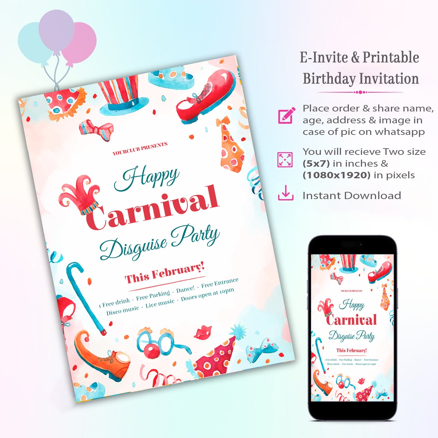 Carnival Theme Invitation for Birthday