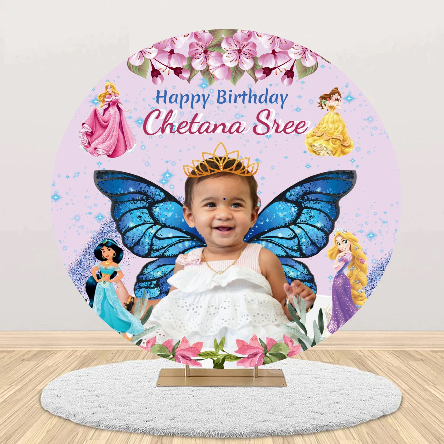 Butterfly Theme Round Birthday Party Backdrop