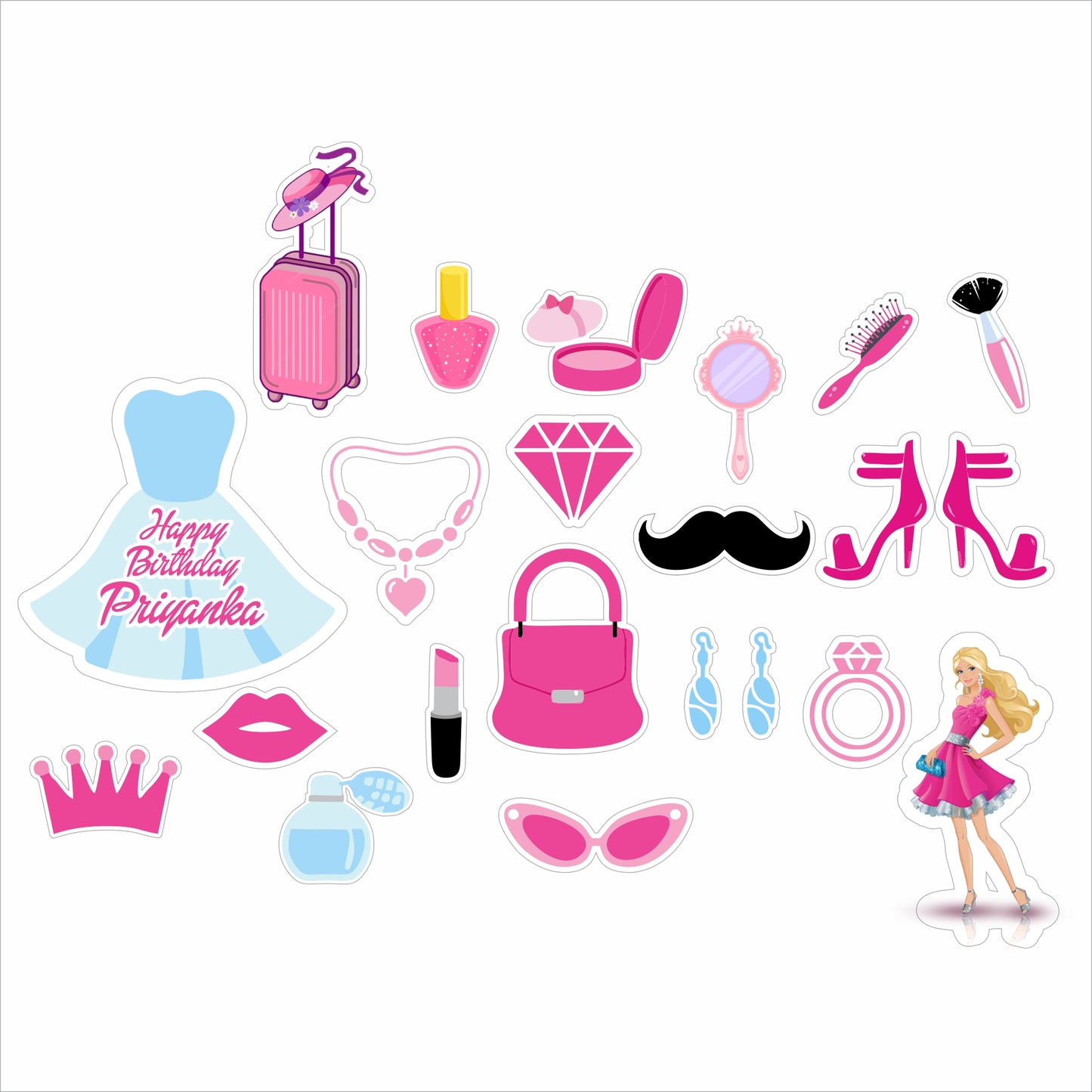 Barbie Birthday Party Photo Booth Props Kit