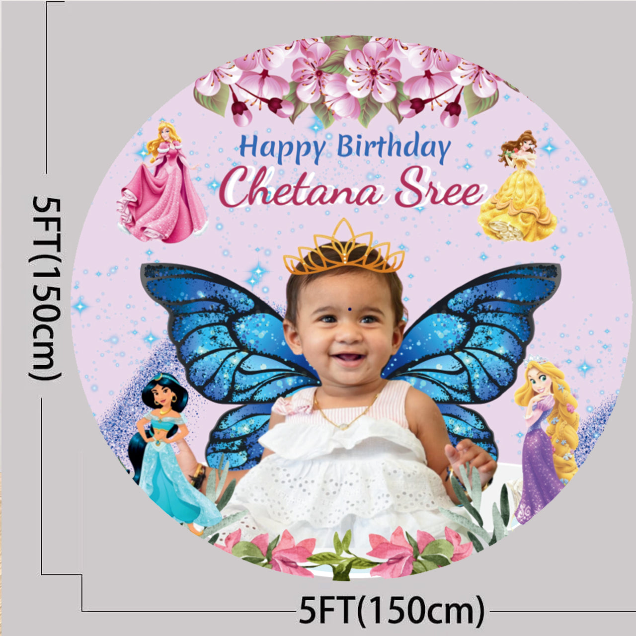 Butterfly Theme Round Birthday Party Backdrop