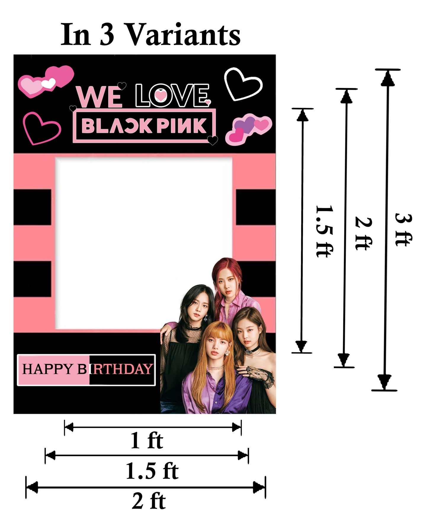 Black Pink Theme Birthday Party Selfie Photo Booth Frame