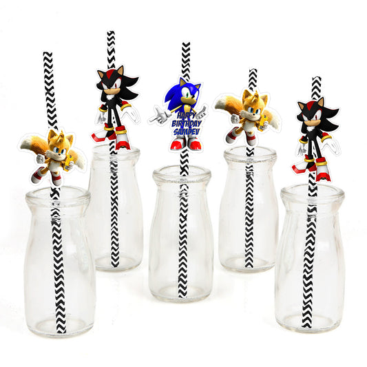 Sonic Theme Birthday Party Paper Decorative Straws