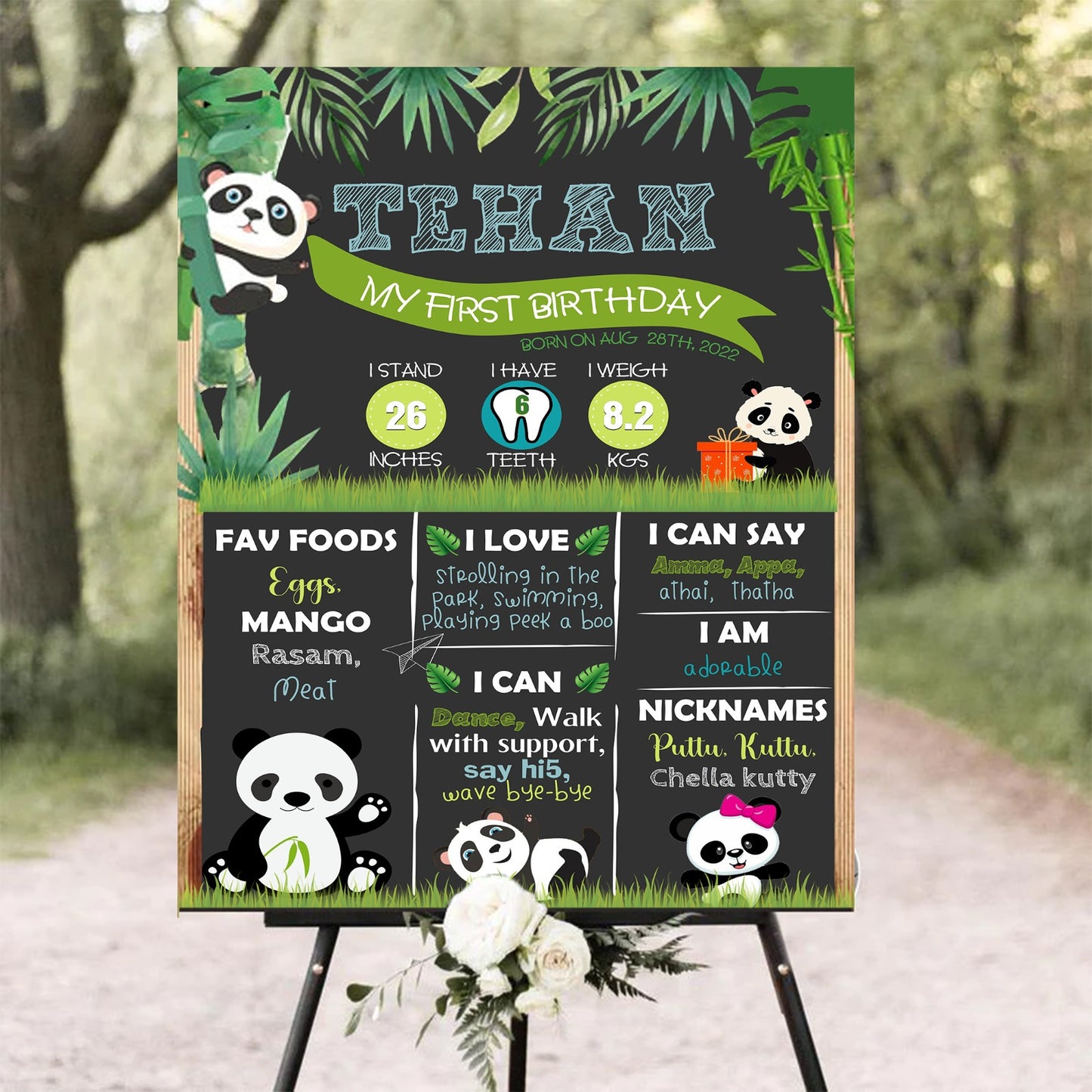 Panda Customized Chalkboard Milestone Board for Kids Birthday Party