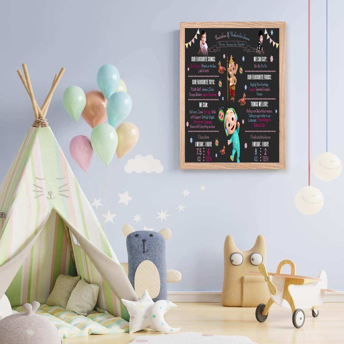 Twins Baby Boy & Baby Girl Customized Chalkboard Milestone Board for Kids Birthday Party