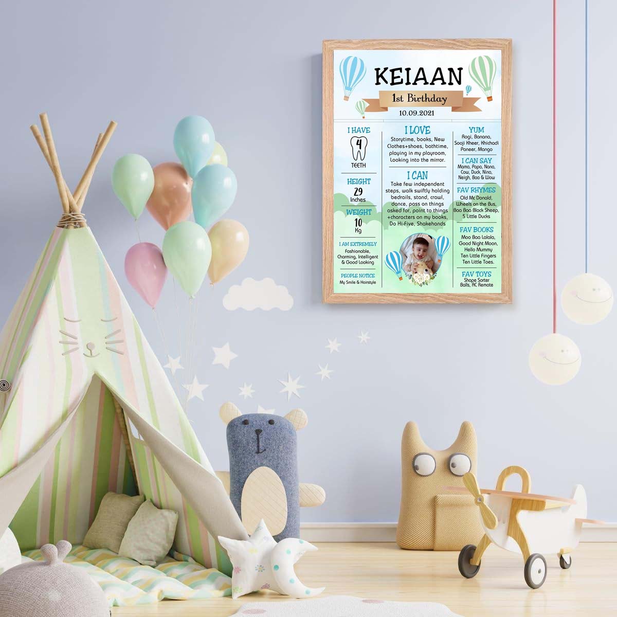 Hot Air Theme Customized Chalkboard Milestone Board for Kids Birthday Party