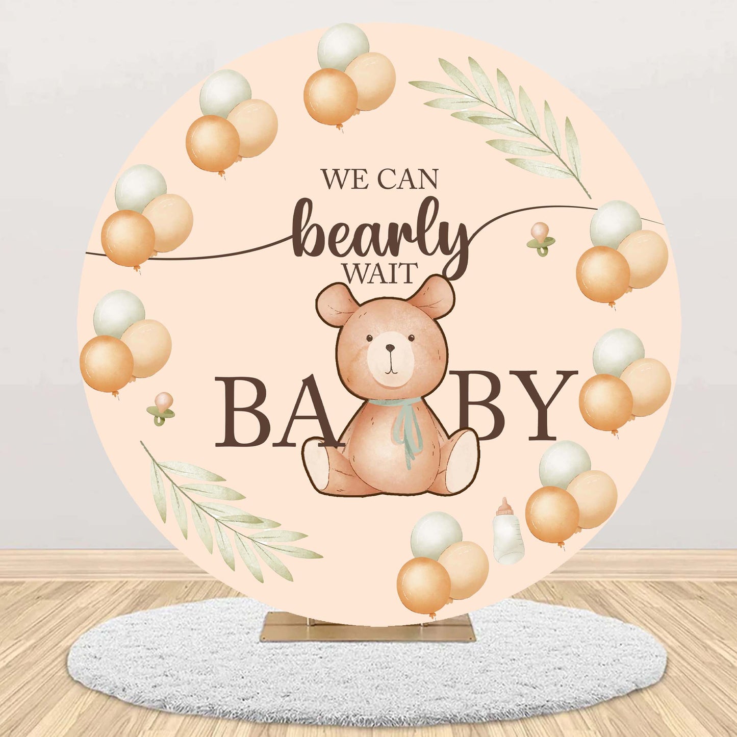 We Can Bearly Wait Baby Shower Theme Round Backdrop