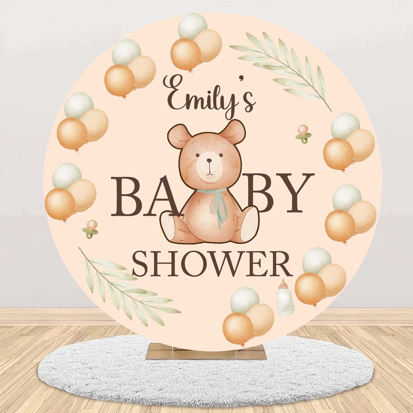 We Can Bearly Wait Baby Shower Theme Round Backdrop