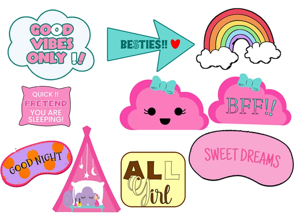 Pyjama Party Theme Birthday Party Photo Booth Props Kit