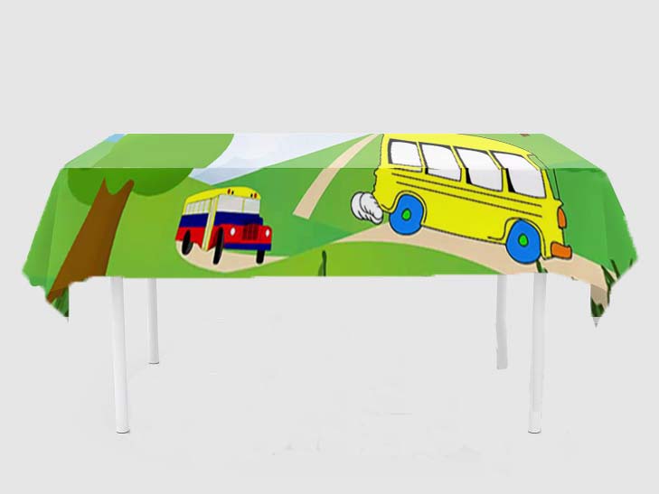 Wheel On The Bus Theme Birthday Cake Table Cover