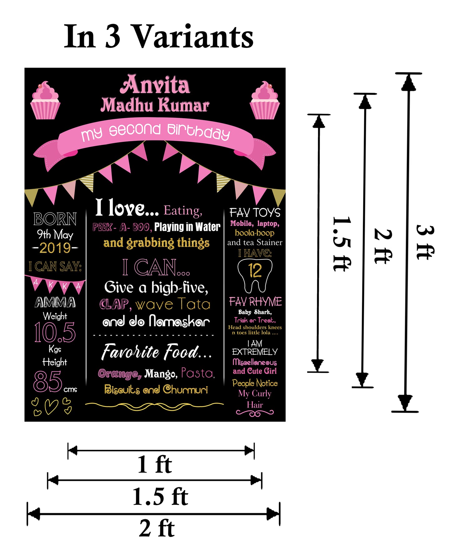 2nd Birthday Customized Chalkboard/Milestone Board for Kids Birthday Party